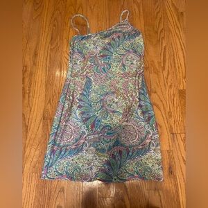 Le Chateau One Shoulder Paisley Dress - Green and Pink